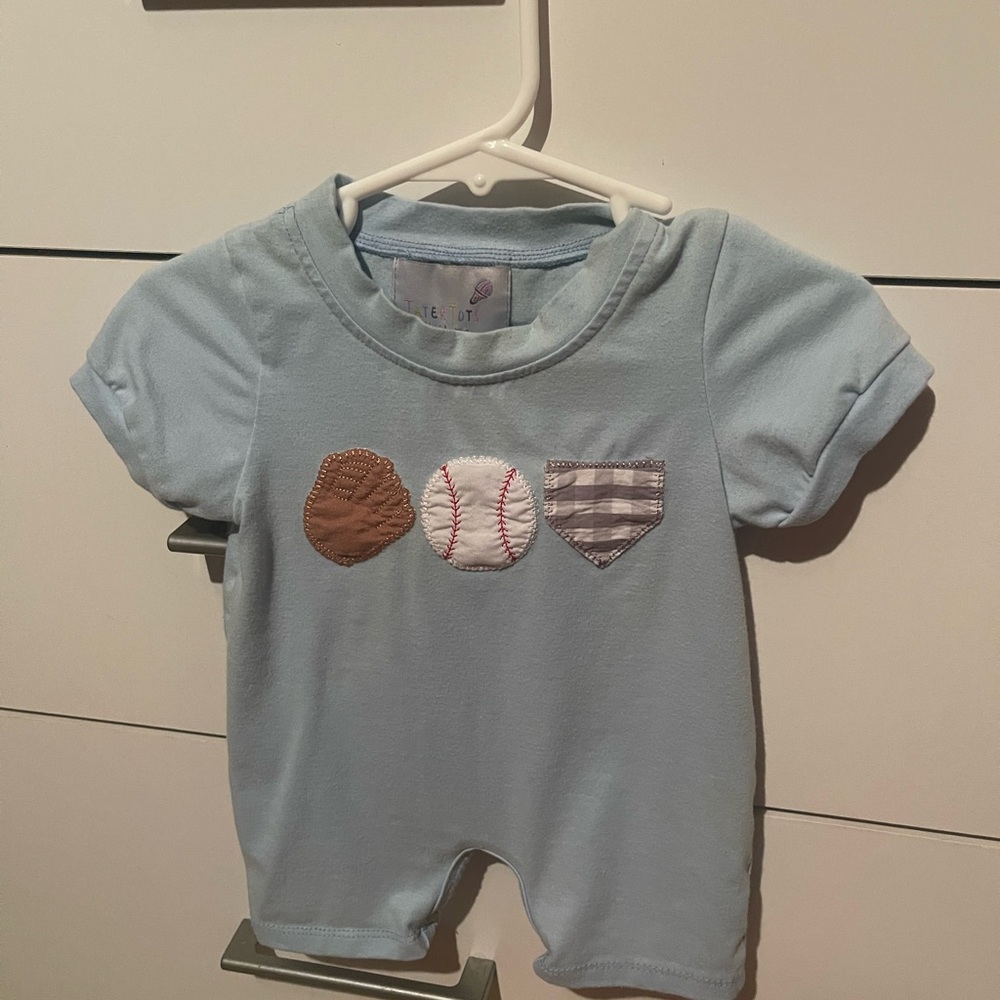 Blue Baby Romper with Sports Appliques